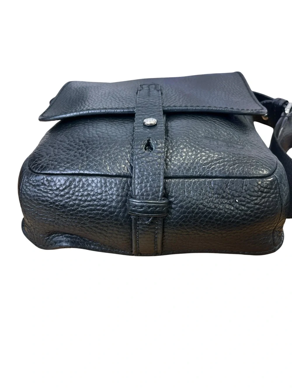 TUMI Black Pebbled Leather Flap Crossbody Bag Adjustable Strap 8x9